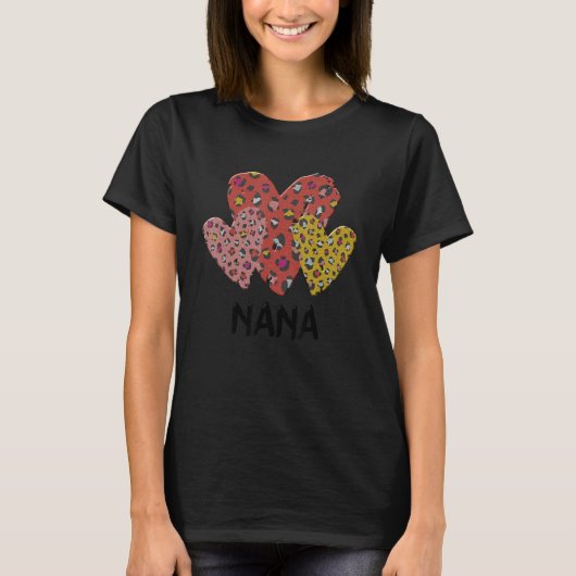 Nana Hearts Leopard Plaid Vlentines Day Boys Girls Tシャツ (正面)