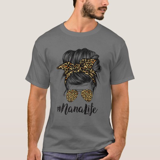 Nana Life Hair Bandana Glasses Leopard Print Mothe Tシャツ (正面)
