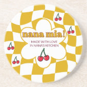 Nana Mia Retro Groovy Checkerboard and Cherry コースター (正面)