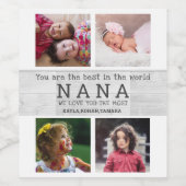 Nana Mothers 最高の Day 4 Photo Collage Gray Wood ワインラベル (シングルラベル)