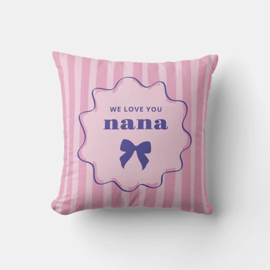 Nana | Pink Stripes with Wavy Frame and Chic Bow クッション (正面)
