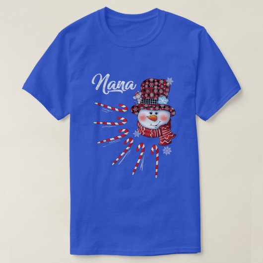 Nana Snowman Candy Cane Christmas Red Plaid Hat 90 Tシャツ (デザイン正面)