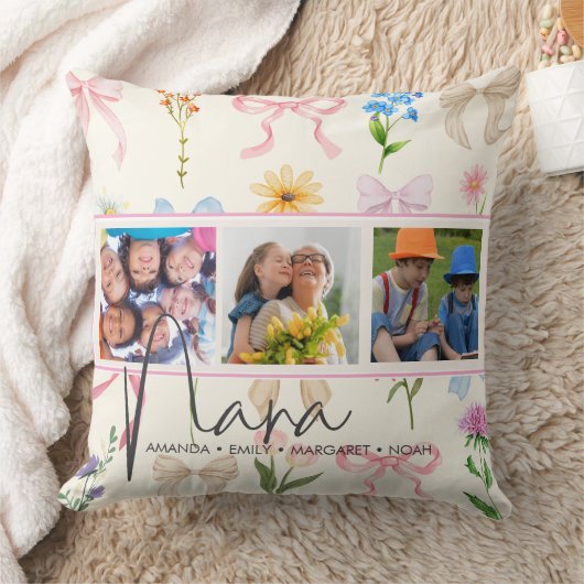 Nana Three photo pink bow Text script overlay クッション (ブランケット)