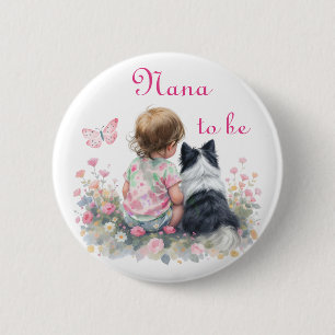 Nana to be ピンクの赤ちゃんと子犬のベビーシャワー 缶バッジ