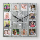 Nana We Love You 12 Photo Collage Gray Wood スクエア壁時計 (正面)