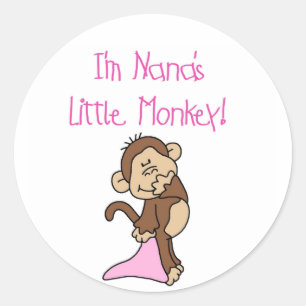 Nana's Monkey – ピンクのTシャツとギフト ラウンドシール