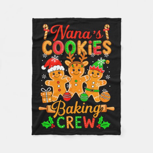 Nana's Xmas Cookie Baking Crew Funny Baker Gingerb フリースブランケット (正面)