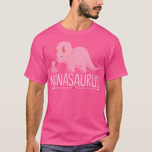 Nanasaurus Nana Saurus Dinoピンク恐竜とBab Tシャツ (正面)