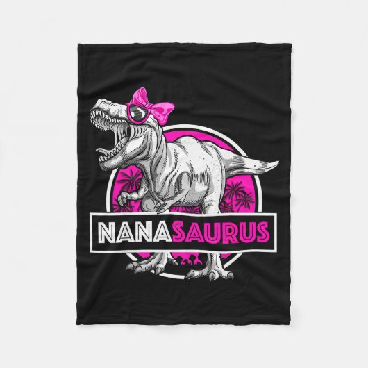 Nanasaurus T-rex Matching Funny Grandma Saurus Din フリースブランケット (正面)