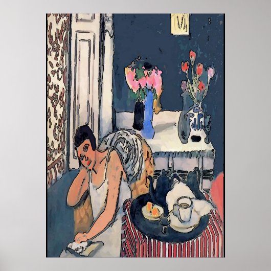 Nancy am breakfast mit Flowersl, Matisse Art ポスター (正面)