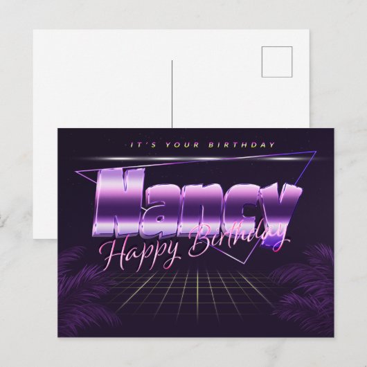 Nancy Name Vorname lila Postkarte Geburtstag ポストカード (正面/裏面)