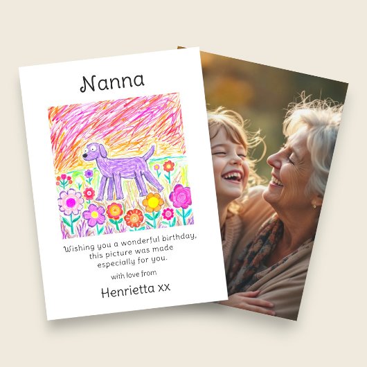 Nanna Birthday Card Child hand  Drawing photo  ノートカード