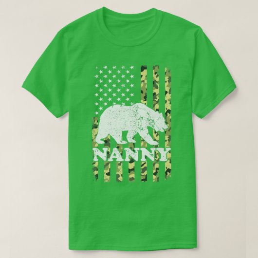 Nanny Bear Camping Hiking Camouflage USAアメリカ Tシャツ (デザイン正面)