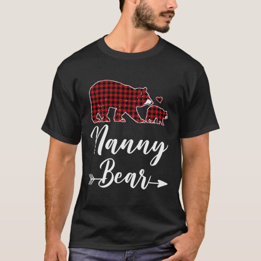 Nanny Bear Christmas Pajama Red Plaid Matching Fam Tシャツ (正面)