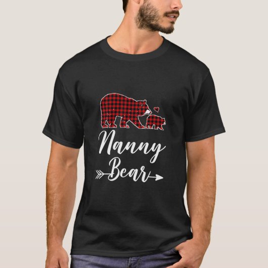Nanny Bear Christmas Pajama Red Plaid Matching Fam Tシャツ (正面)