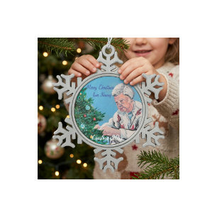 NANNY/GRAMMYからのクリスマスの挨拶 手描き スノーフレークピューターオーナメント