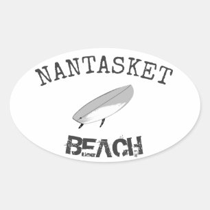 Nantasketのビーチのサーファー 楕円形シール