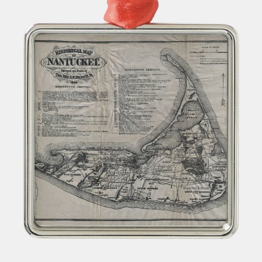 Nantucketのヴィンテージの地図 メタルオーナメント (正面)