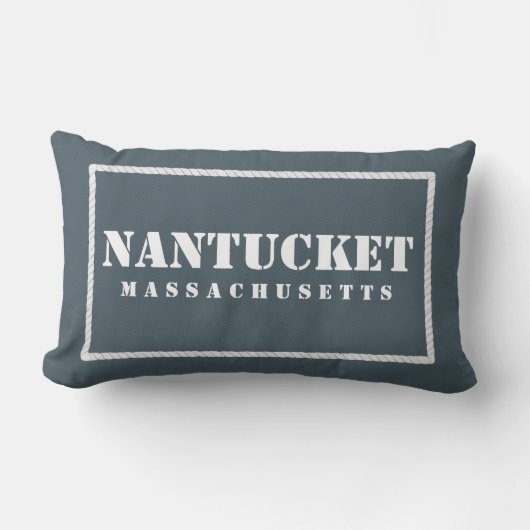 Nantucketマサチューセッツのリバーシブルの青及びティール(緑がかった色) ランバークッション (正面)