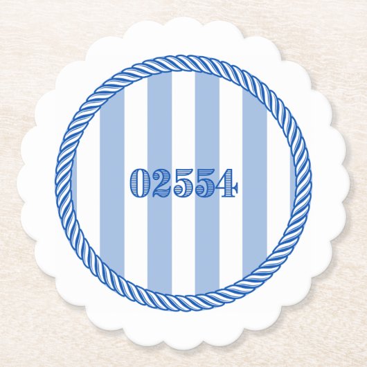 Nantucket 02554 Zipコードコースターブルーホワイト ペーパーコースター (正面)