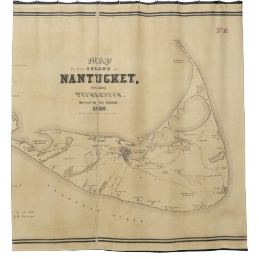 Nantucket (1838年)のヴィンテージの地図 シャワーカーテン (正面)