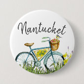 Nantucket bicycle with flower basket 缶バッジ (正面)
