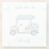  Nantucket Blue Floral Golf Cart Wedding Coaster. ガラスコースター (裏面)