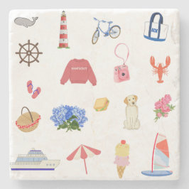 Nantucket Coastal Icons Watercolor Stone Coaster ストーンコースター