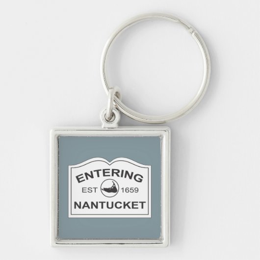 Nantucket Keepsake Sign White & Blueへの入場 キーホルダー (正面)