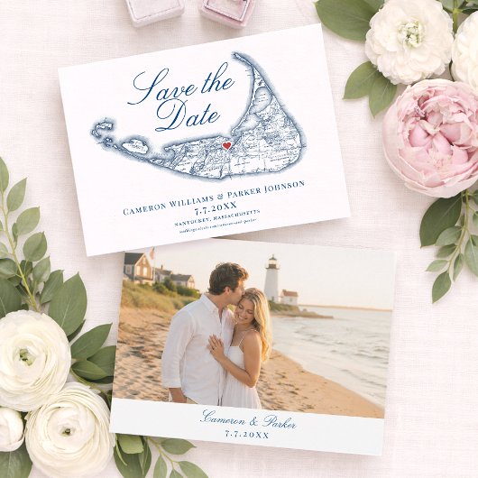 Nantucket Map Elegant Navy Blue Wedding セーブザデート