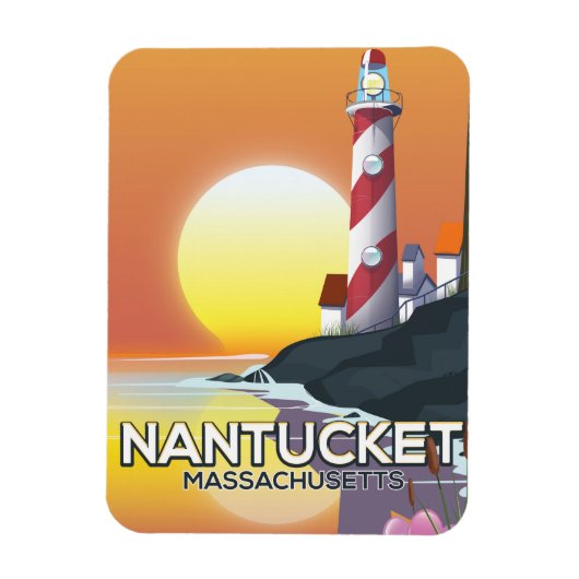 Nantucket Massachusettsライトハウス旅行ポスター マグネット (縦)