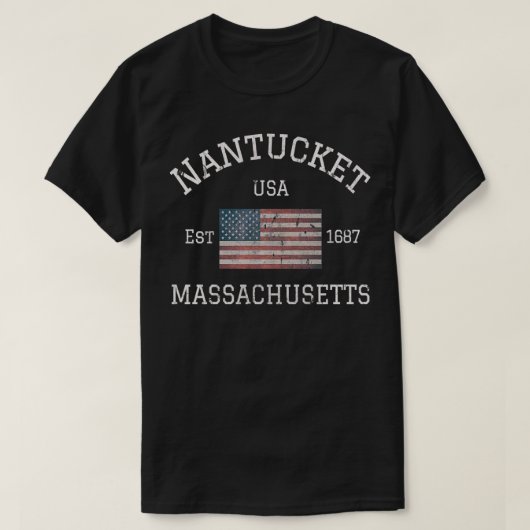 Nantucket Massachusetts American Flag USA Travel V Tシャツ (デザイン正面)