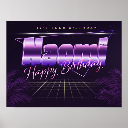 Naomi お名前 ライラック レトロ ポスター 誕生日 (正面)