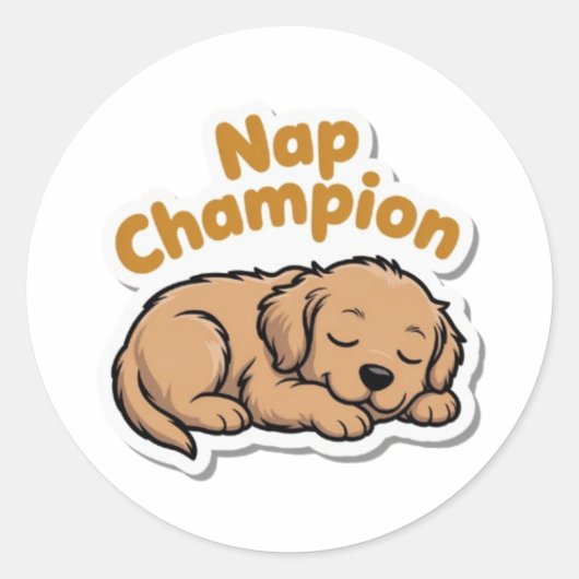 Nap Champion Cute Golden Retriever Puppy Sticker D ラウンドシール (正面)