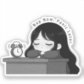 Nap Now Panic Later Relatable Chibi Girl Illustrat シール (正面)
