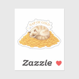 Nap Of Gold Sleepy Cat On Coins Cozy Sticker シール
