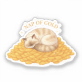 Nap Of Gold Sleepy Cat On Coins Cozy Sticker シール (正面)