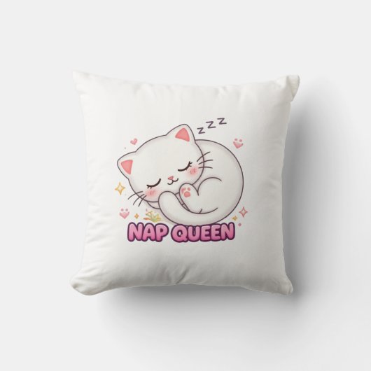 Nap Queen Cat Sticker | Cute Sleeping Cat クッション (正面)