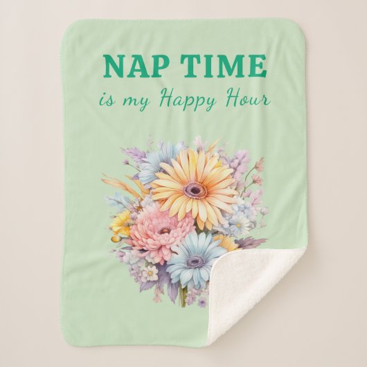 Nap time happy hour flowers green シェルパブランケット (正面)