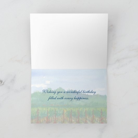 Napa Valleyのブドウ園の水彩画のハッピーバースデー カード (内部)