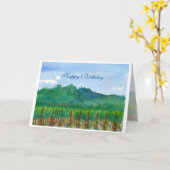 Napa Valleyのブドウ園の水彩画のハッピーバースデー カード (黄色い花)