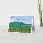 Napa Valleyのブドウ園の水彩画のハッピーバースデー カード (正面)