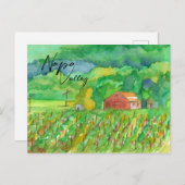 Napa Valley Vineyard Red Barn Field Rows ポストカード (正面/裏面)