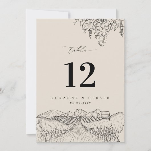 Napa Valley Vineyard Winery Wedding Table Number 招待状 (正面)