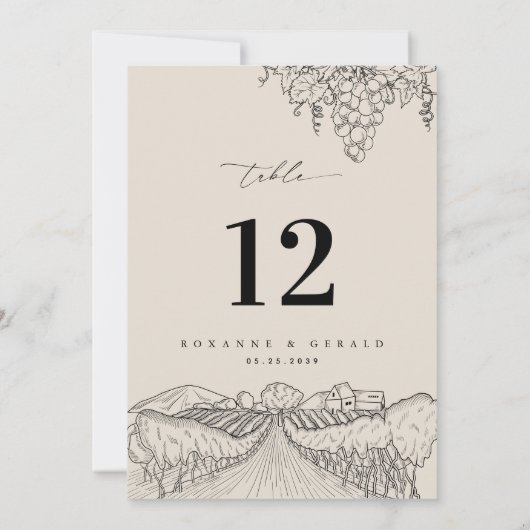 Napa Valley Vineyard Winery Wedding Table Number 招待状 (裏面)