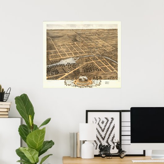 Naperville Illinois 1869 Antique Panoramic Map ポスター (ホームオフィス)