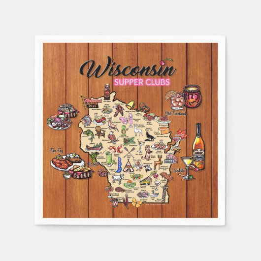 Napkin - Wisconsin Supper Club Map - Series 1 スタンダードカクテルナプキン (正面)