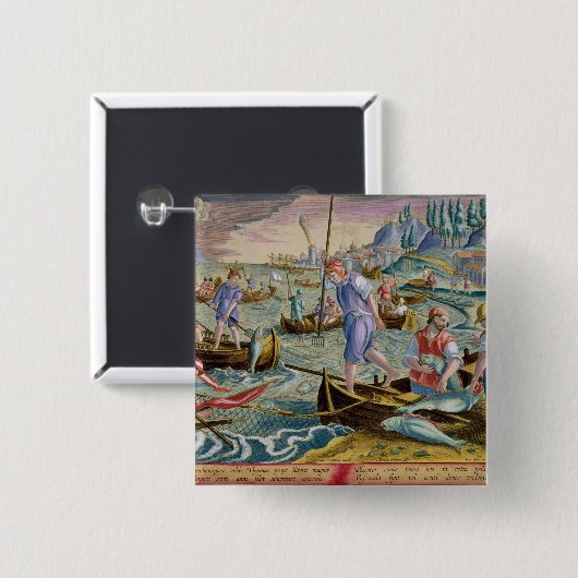 Napleの湾の網そして三叉の矛との採取 缶バッジ (正面&裏面)