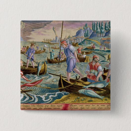 Napleの湾の網そして三叉の矛との採取 缶バッジ (正面)