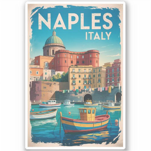 Naples Bay Italy Illustration Travel Art Vintage シール (正面)